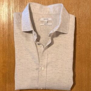 Reiss Cream Melange Button Down Shirt Slim Fit Medium